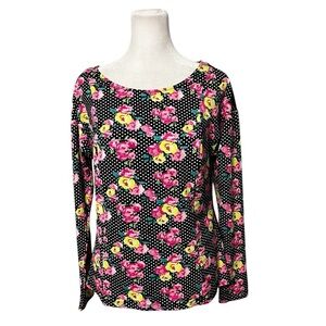 Betsey Johnson Black Floral Dot Blouse Size Small
